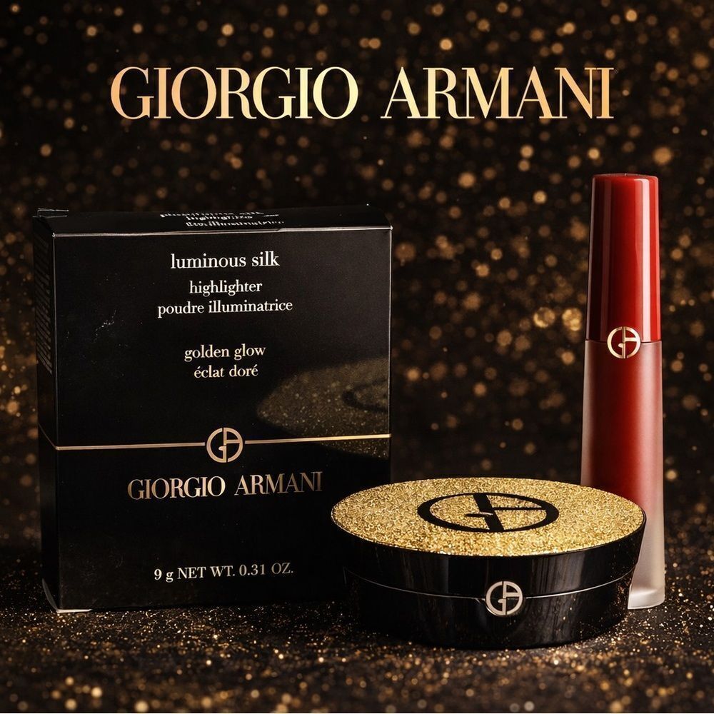 Giorgio Armani Luminous Silk Highlighter - Golden Glow & Lip Maestro Satin